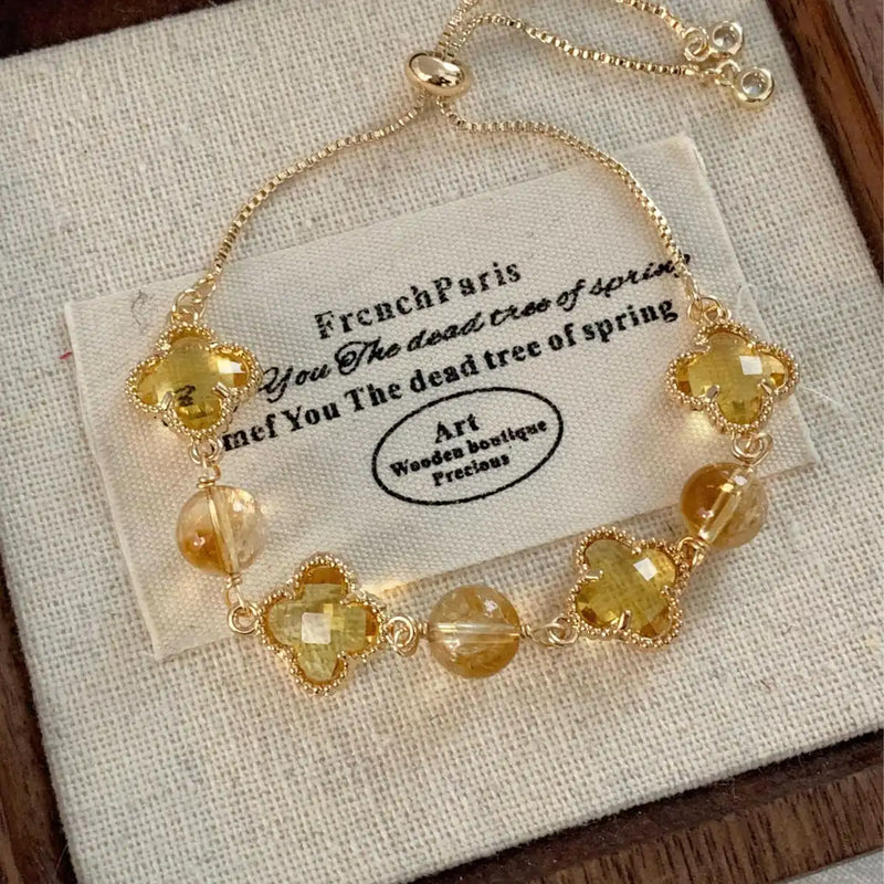 Citrine Single-Layer Bracelet｜Four-Leaf Clover·Himalayan Gold——A Lucky Charm of Prosperity