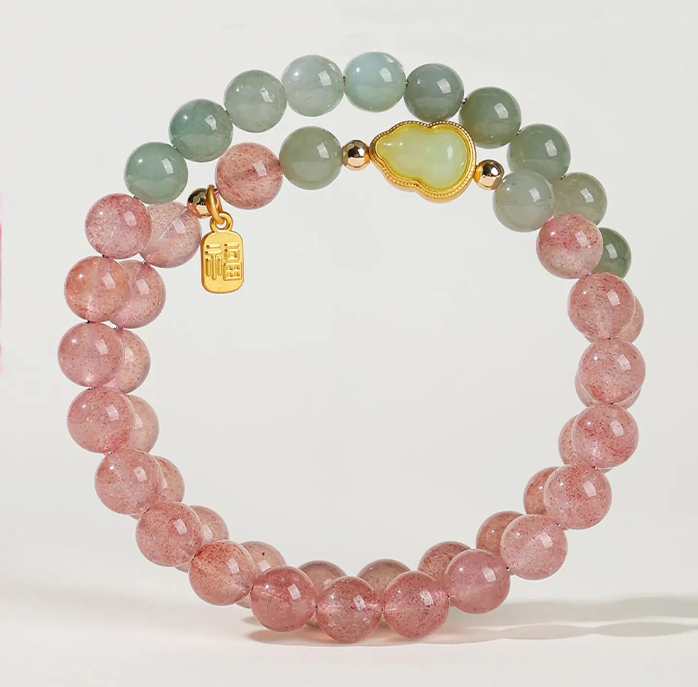 Hand-strung Strawberry Quartz & Blue Jade Mala