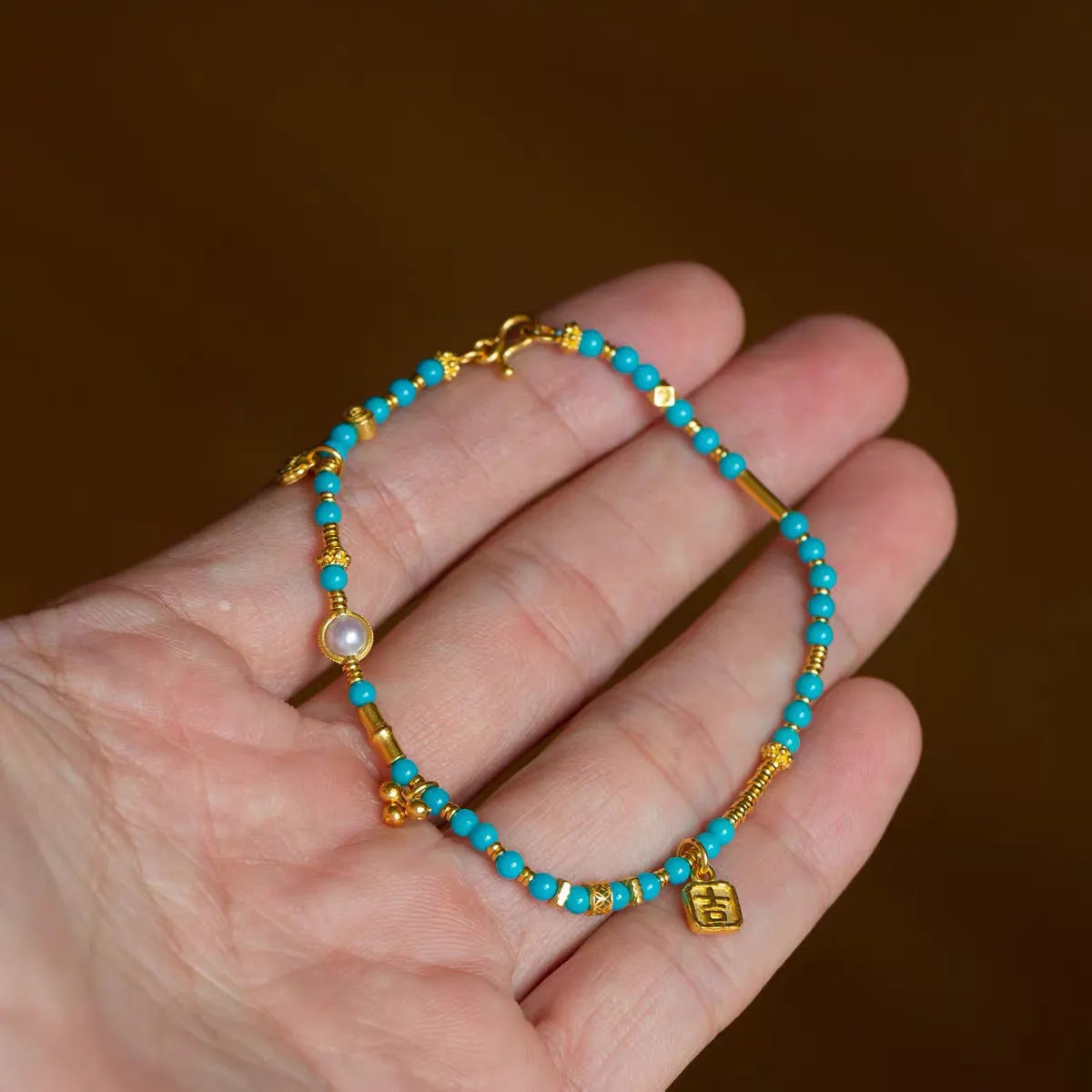 Turquoise Single-Strand Delicate Bracelet｜Gold-Plated Accents·Tranquil Companion
