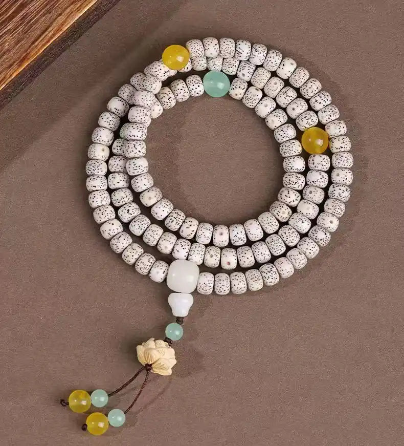 [Abundance · Awareness] 108 Nepalese Crescent Moon Bodhi Mala｜Citrine Prosperity Field, Lotus Purity Empowerment