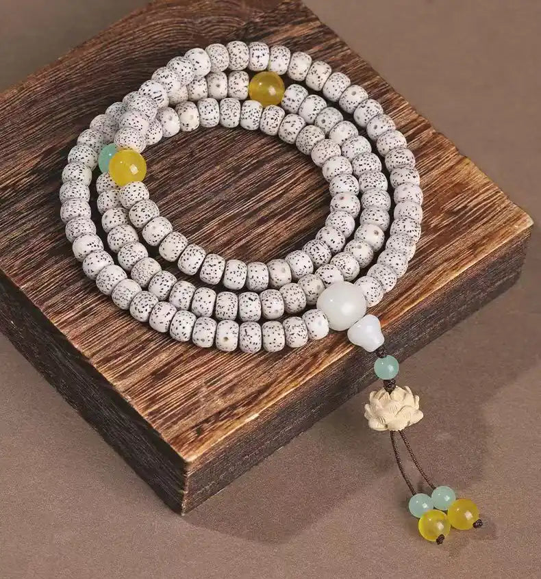 [Abundance · Awareness] 108 Nepalese Crescent Moon Bodhi Mala｜Citrine Prosperity Field, Lotus Purity Empowerment