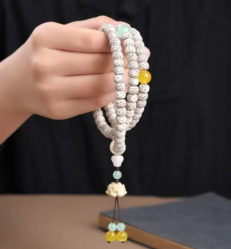 [Abundance · Awareness] 108 Nepalese Crescent Moon Bodhi Mala｜Citrine Prosperity Field, Lotus Purity Empowerment