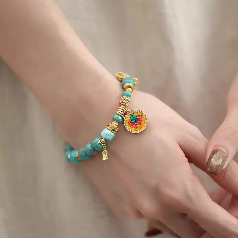 Turquoise Mandala Bracelet｜Sacred Geometry · Gilded Light