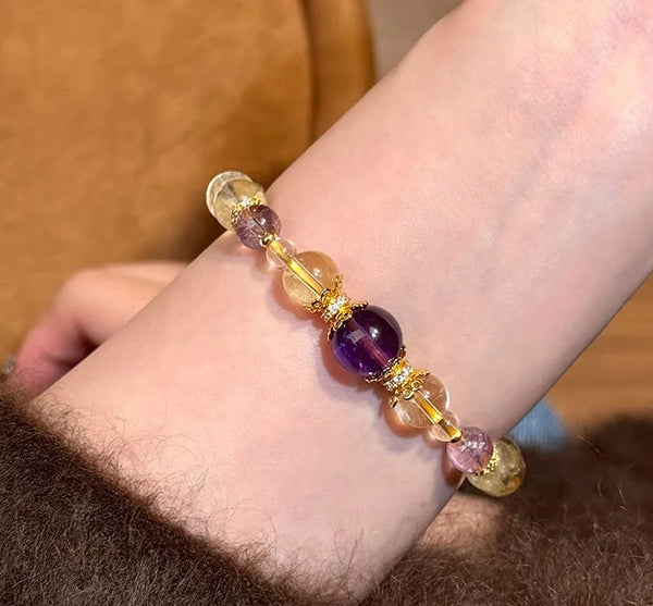 Citrine Single-Layer Bracelet｜Amber Glow with Amethyst Core·Himalayan Light——Your Wristbound Energy Treasure