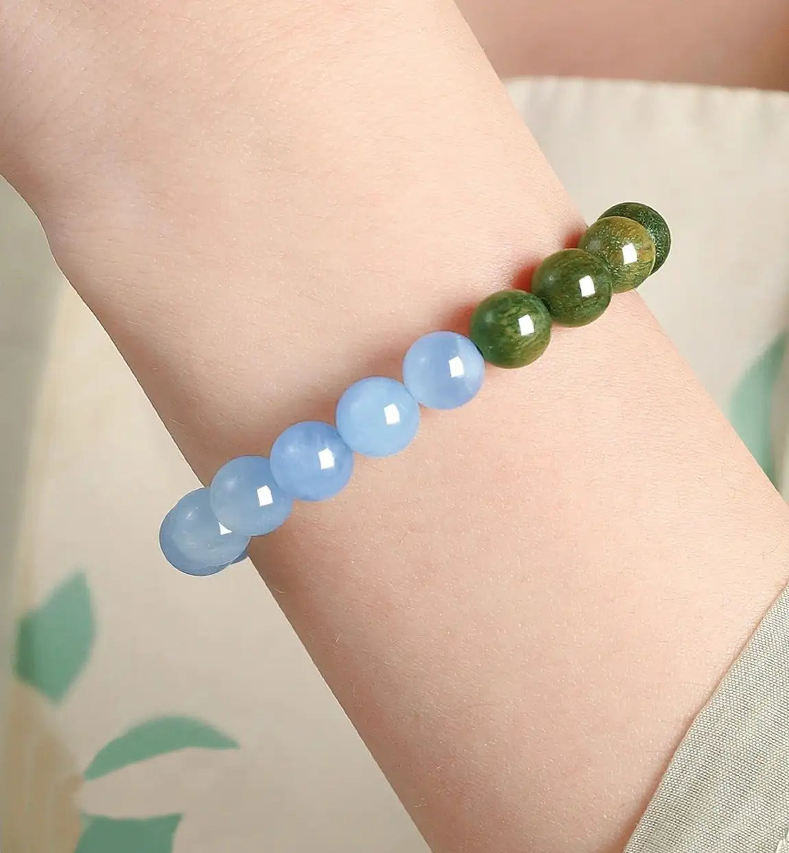 Himalayan Heaven & Earth Mala - Blue Quartz & Green Sandalwood 10mm Beads