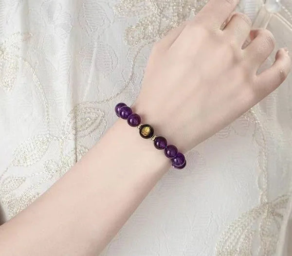 Amethyst &amp; Obsidian Guardian Bracelet｜Tibetan Night Sky · Dual Energy Harmony