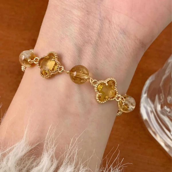 Citrine Single-Layer Bracelet｜Four-Leaf Clover·Himalayan Gold——A Lucky Charm of Prosperity