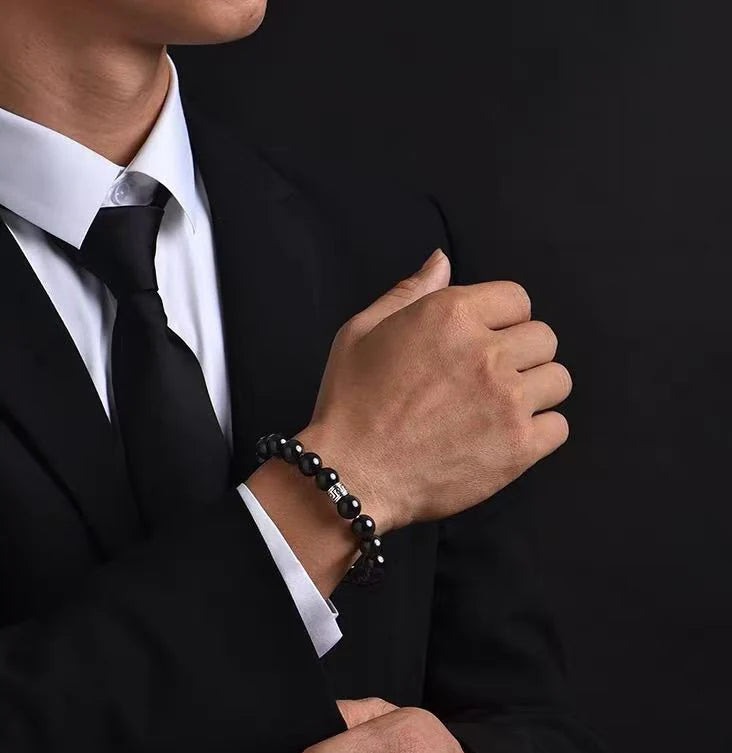 Obsidian Pi Xiu Bracelet｜Midnight Cosmos·Silver Glyphs——Your Portable Energy Field