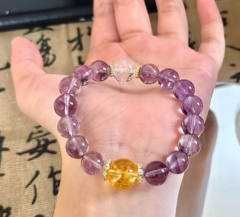 Purple Star River｜Amethyst·Citrine·Clear Quartz Trio Energy Bracelet
