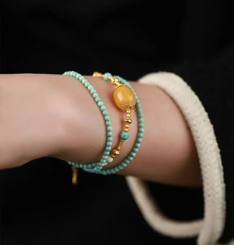 Turquoise Multi - Wrap Bracelet｜Golden Amber Glow·Healing Embrace