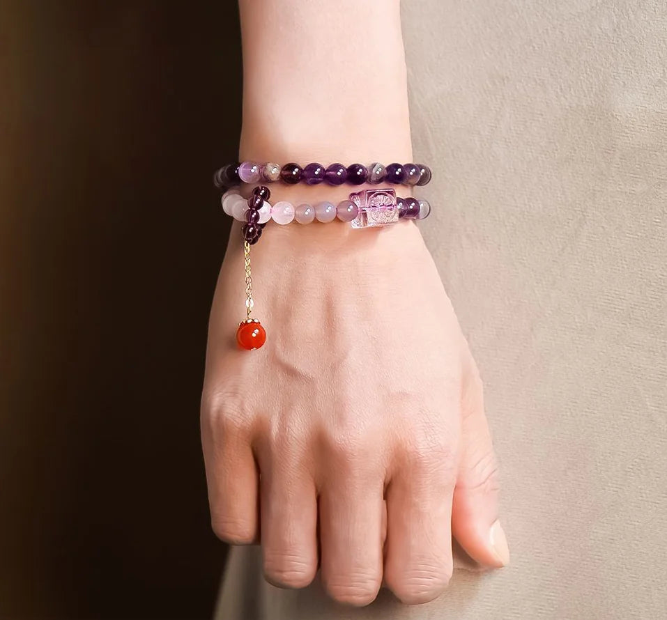 Geometric Amethyst Double Strand｜Tibetan Crystal Cubes · Energy Duo