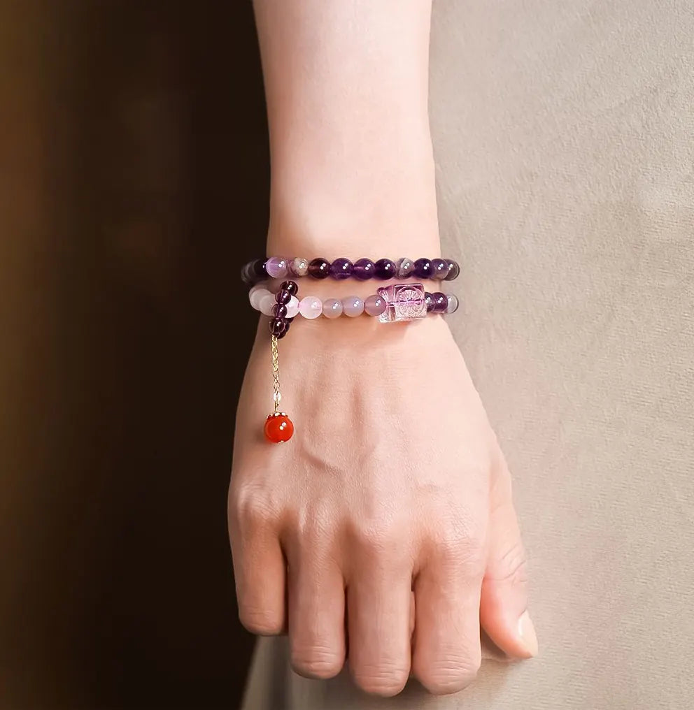 imalayan Serenity｜Amethyst Double-Layer Bracelet with Rose Quartz Accents