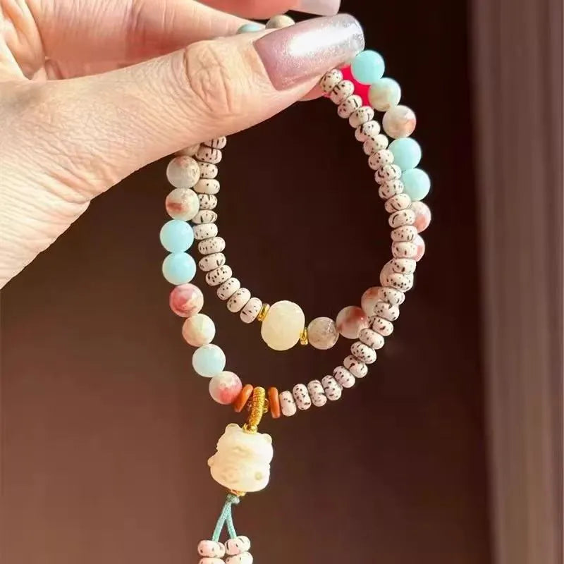 [Jade Feline Fortune] Ladies Crescent Moon Bodhi & Larderite Bracelet｜Royal Mine Beckoning Cat, Quantum Wealth Resonance   