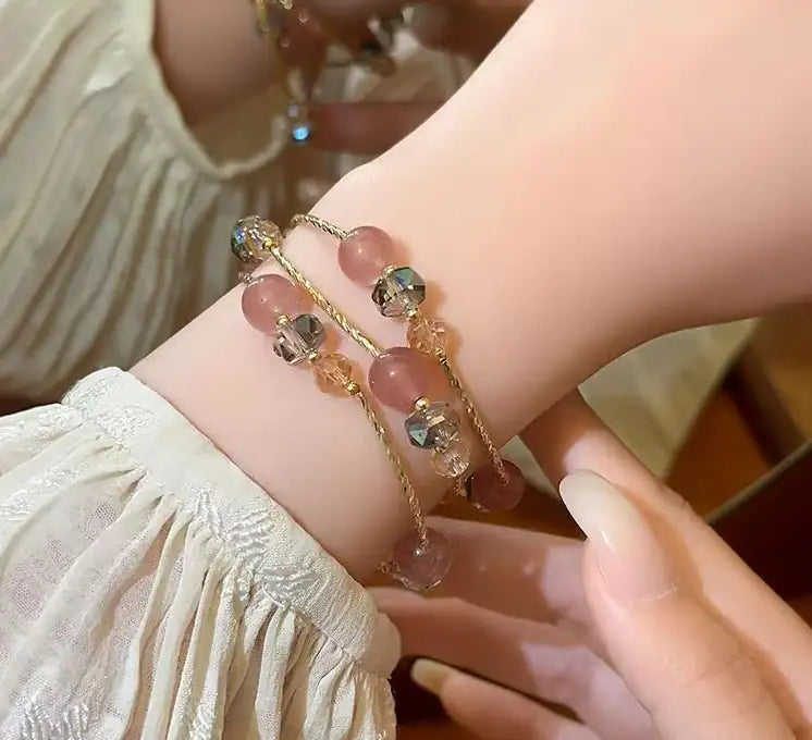 Himalayan Geometric Fusion | Smoky Quartz, Strawberry Quartz &amp; Metal Link Bracelet Sacred Geometry of the Himalayas