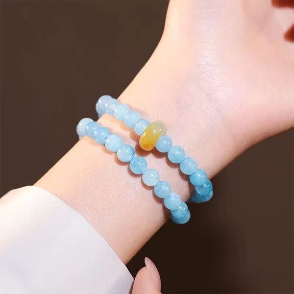 Himalayan Tides｜Aquamarine & Clear Quartz Dual-Strand Bracelet
