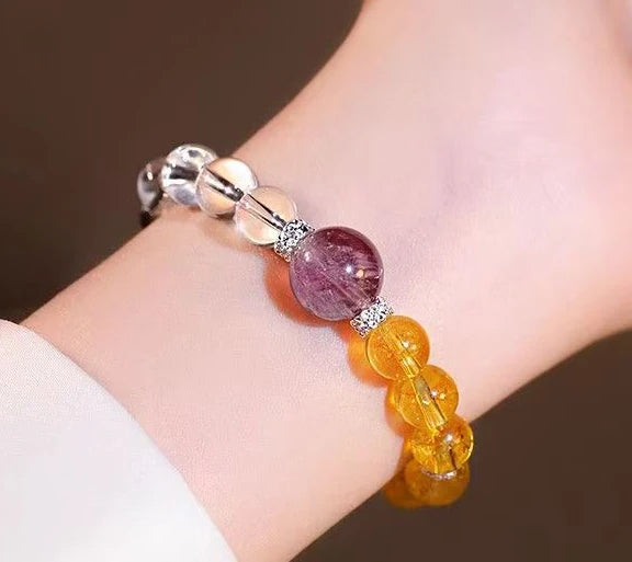 Tibetan Light Trinity | Clear Quartz, Citrine &amp; Amethyst Bracelet Himalayan Energy Alchemy