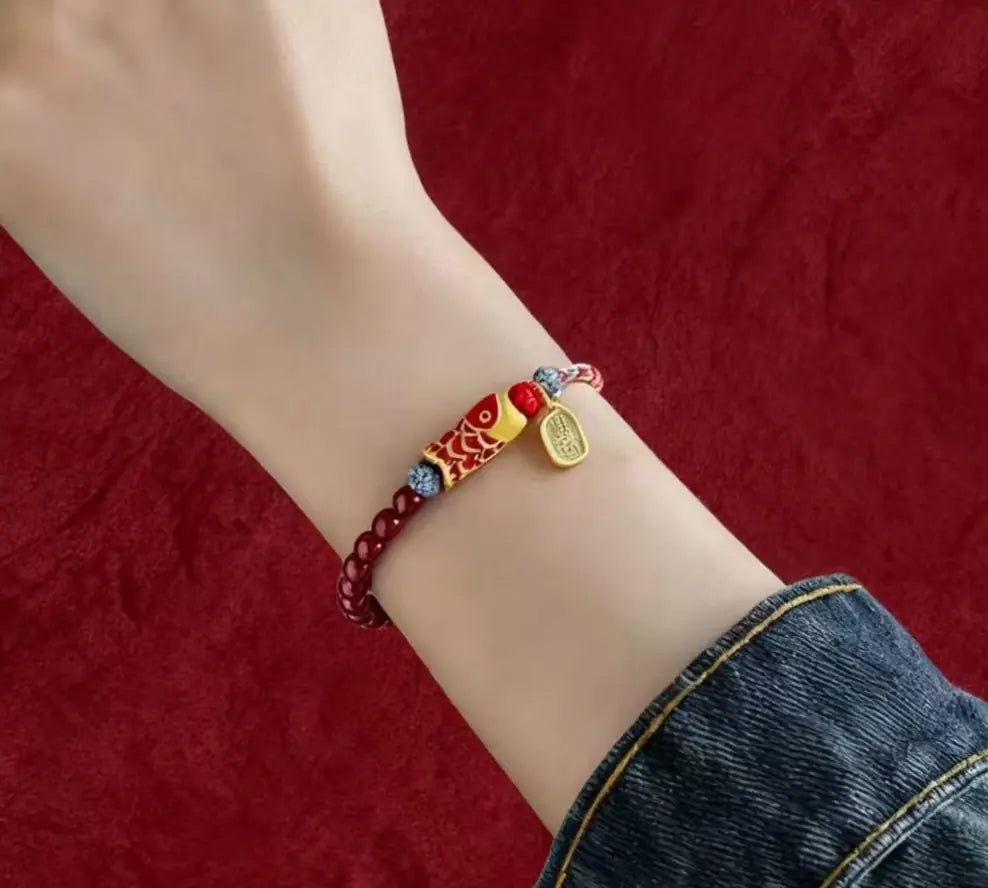 Red Brocade Braided Carp Bracelet