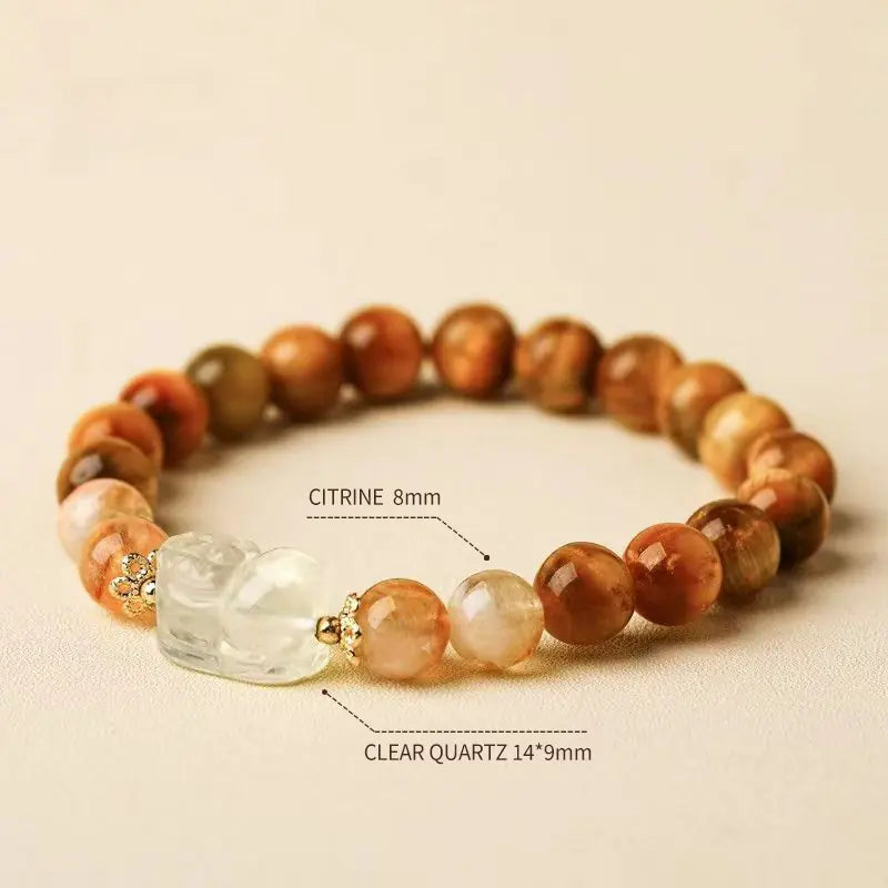 Tibetan Fortune Guardian | Citrine & Clear Quartz Pixiu Bracelet