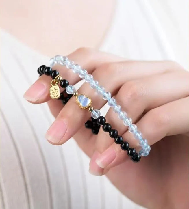 Sacred Duo｜Tibetan Aqua-Obsidian Mala