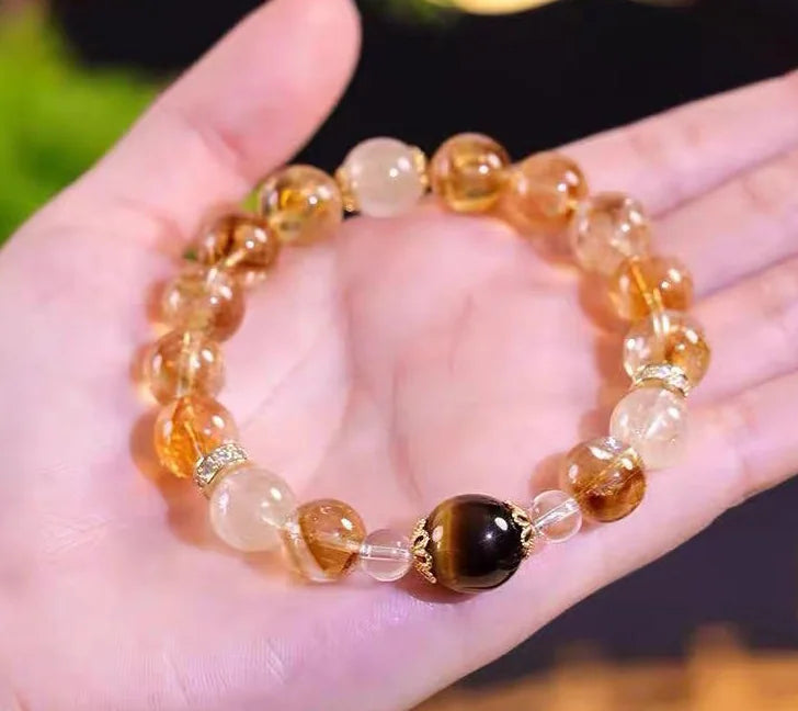 Citrine Single-Layer Bracelet｜Tiger’s Eye Core·Himalayan Gold——A Wristbound Energy Amulet
