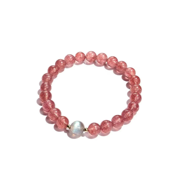 Strawberry Quartz Bracelet | Accented withLabradorite · Tibetan Artisan Craftsmanship