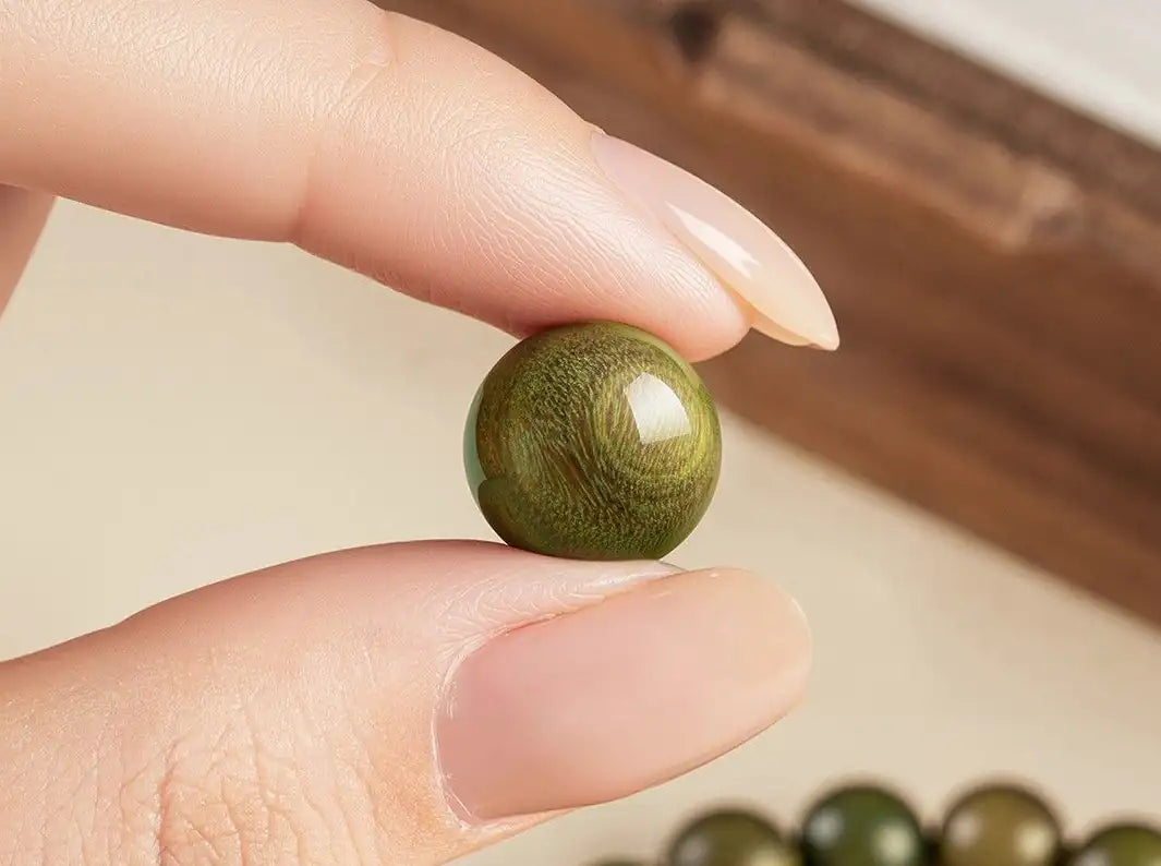 Himalayan Heaven & Earth Mala - Blue Quartz & Green Sandalwood 10mm Beads