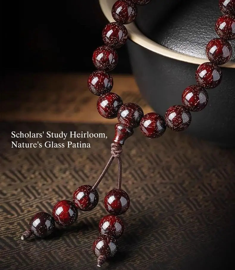 [Deep Jade] 108-Piece Antique Burma Rosewood Mala｜Scholars' Study Heirloom, Nature's Glass Patina