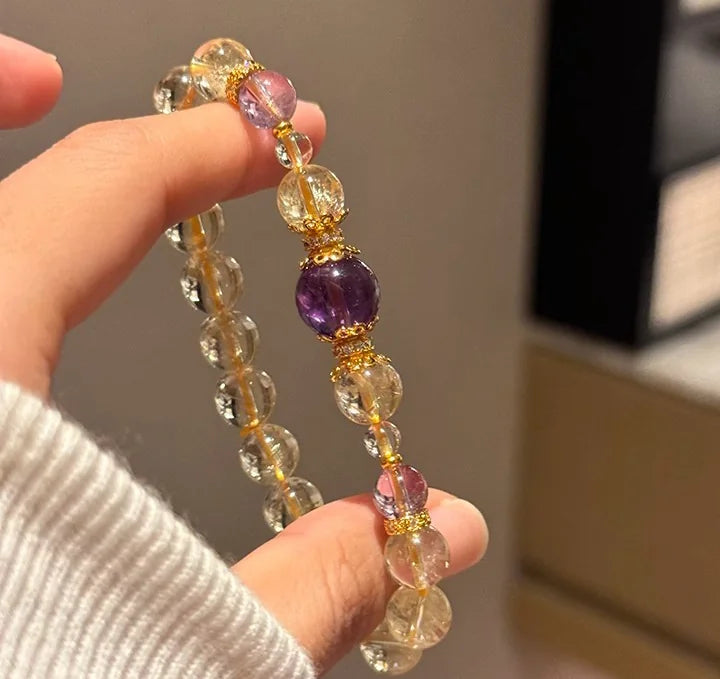 Citrine Single-Layer Bracelet｜Amber Glow with Amethyst Core·Himalayan Light——Your Wristbound Energy Treasure