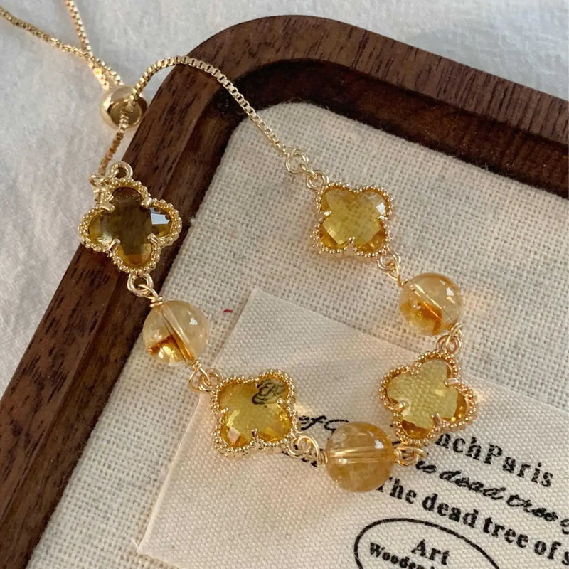 Citrine Single-Layer Bracelet｜Four-Leaf Clover·Himalayan Gold——A Lucky Charm of Prosperity