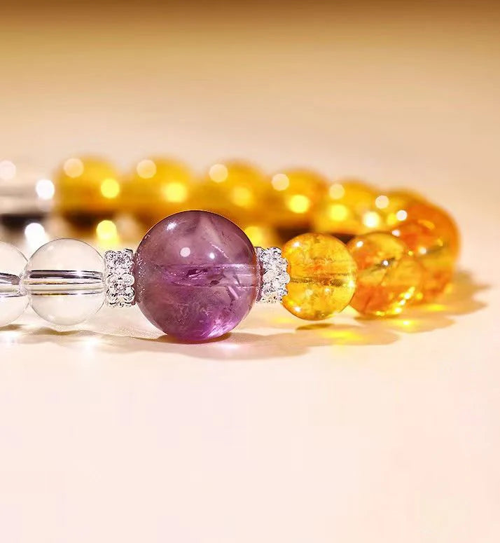 Tibetan Light Trinity | Clear Quartz, Citrine &amp; Amethyst Bracelet Himalayan Energy Alchemy