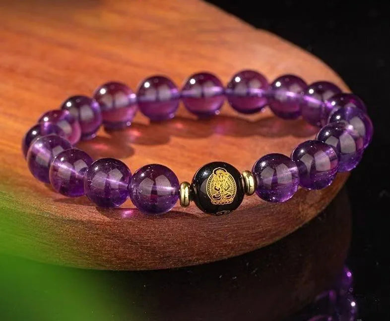 Amethyst &amp; Obsidian Guardian Bracelet｜Tibetan Night Sky · Dual Energy Harmony