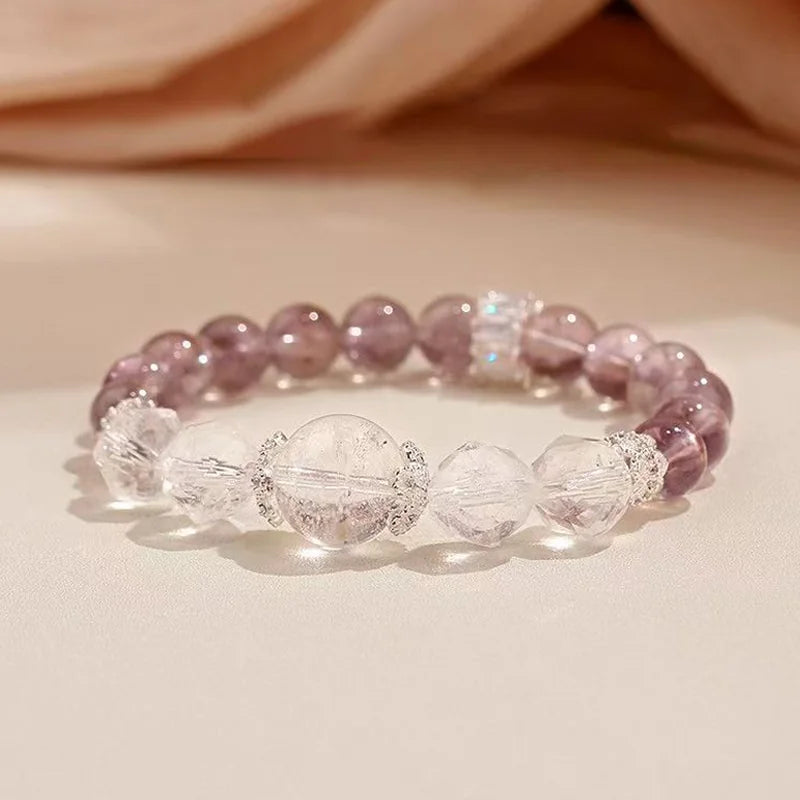 Himalayan Pilgrimage｜Amethyst &amp; Clear Quartz Single-Strand Bracelet