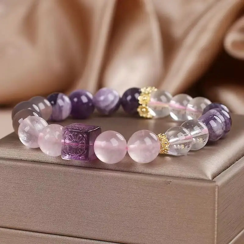 imalayan Serenity｜Amethyst Double-Layer Bracelet with Rose Quartz Accents