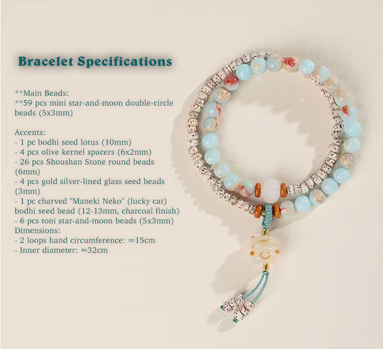 [Jade Feline Fortune] Ladies Crescent Moon Bodhi & Larderite Bracelet｜Royal Mine Beckoning Cat, Quantum Wealth Resonance   