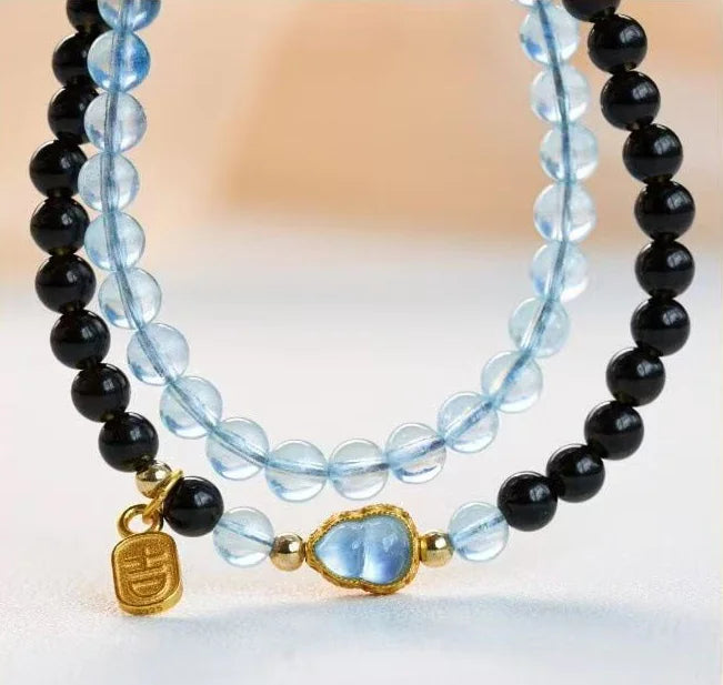 Sacred Duo｜Tibetan Aqua-Obsidian Mala