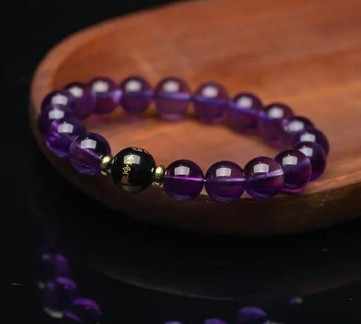 Amethyst &amp; Obsidian Guardian Bracelet｜Tibetan Night Sky · Dual Energy Harmony