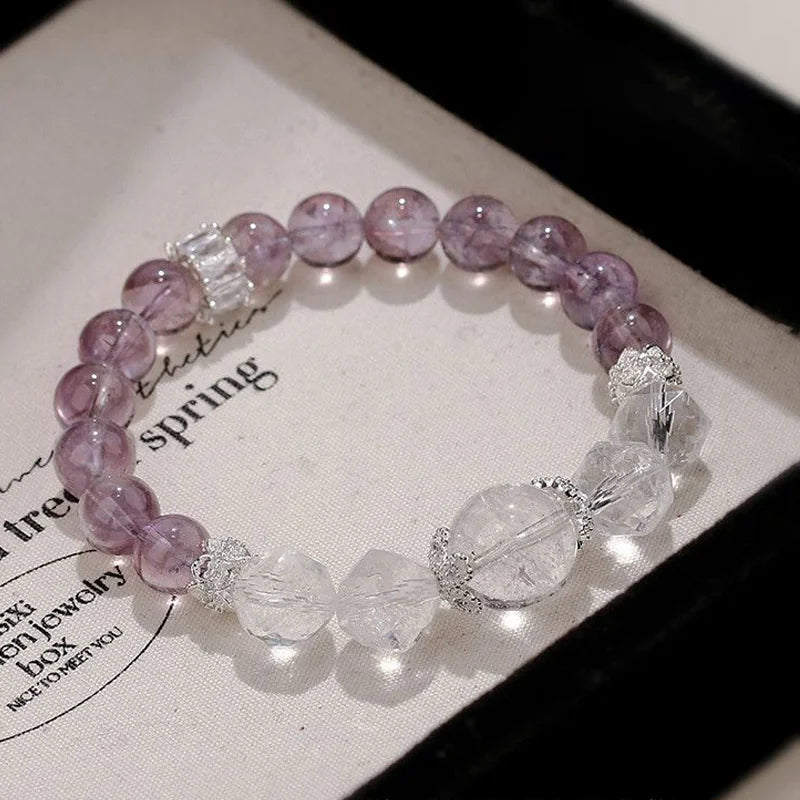 Himalayan Pilgrimage｜Amethyst &amp; Clear Quartz Single-Strand Bracelet