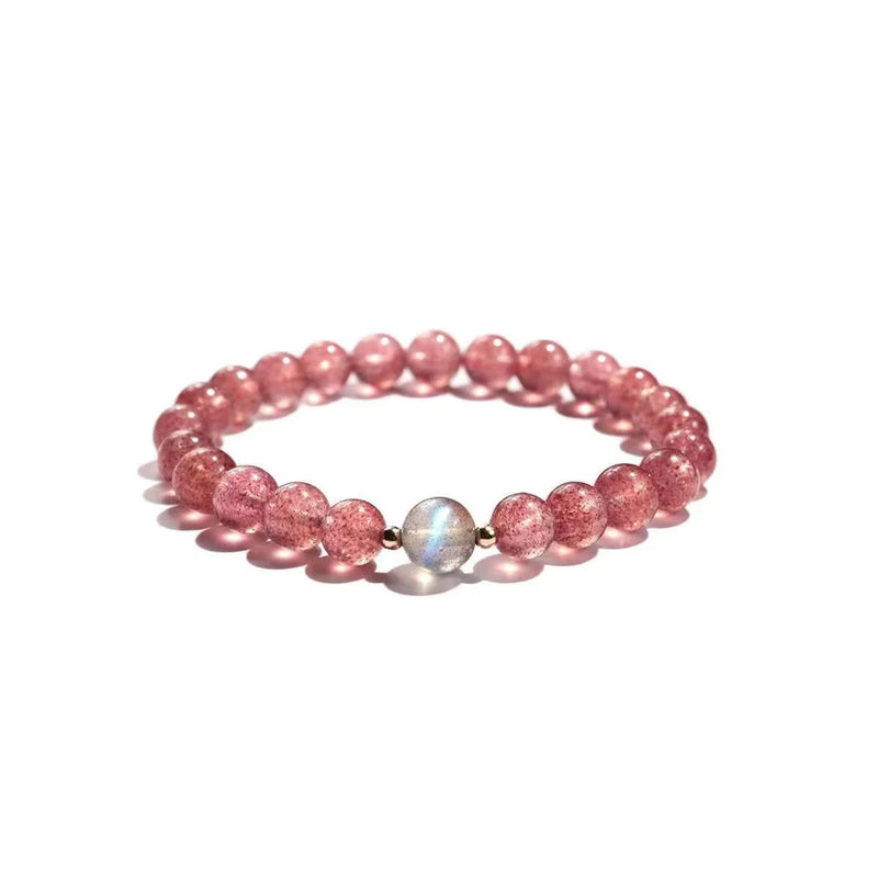 Strawberry Quartz Bracelet | Accented withLabradorite · Tibetan Artisan Craftsmanship