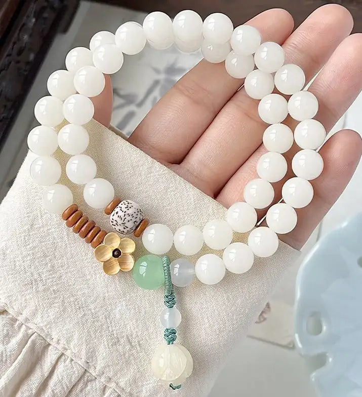 "Lotus Whispers" Double-Loop White Bodhi Bracelet