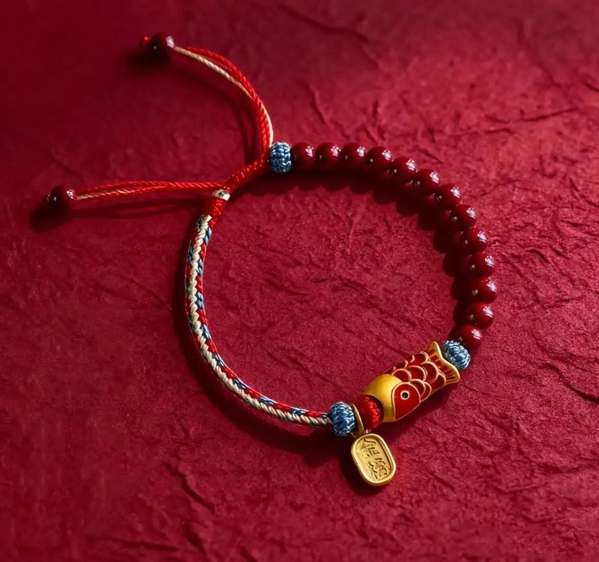 Red Brocade Braided Carp Bracelet