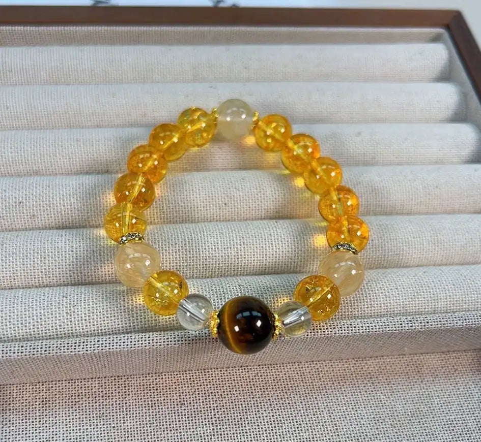 Citrine Single-Layer Bracelet｜Tiger’s Eye Core·Himalayan Gold——A Wristbound Energy Amulet