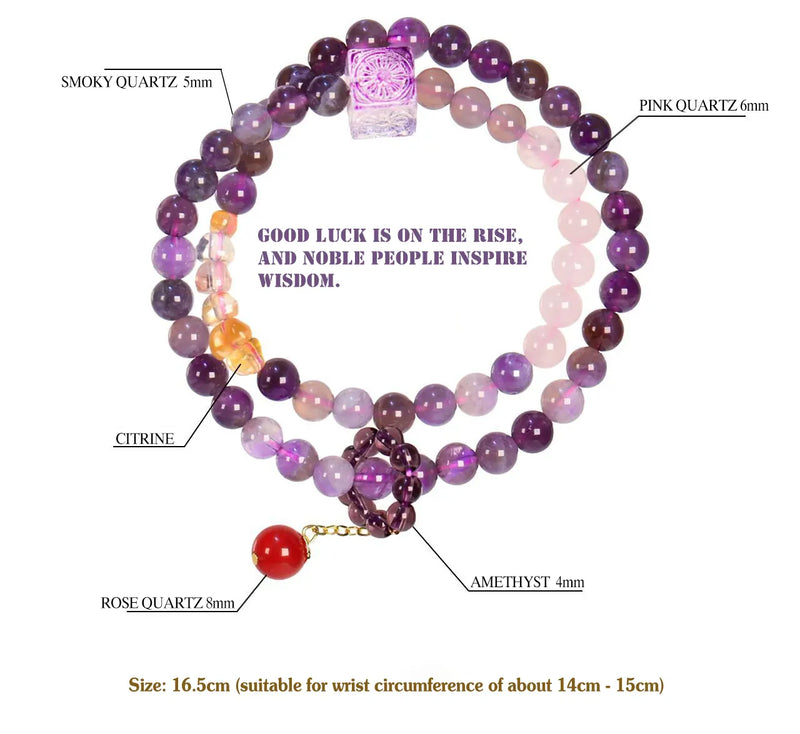 imalayan Serenity｜Amethyst Double-Layer Bracelet with Rose Quartz Accents