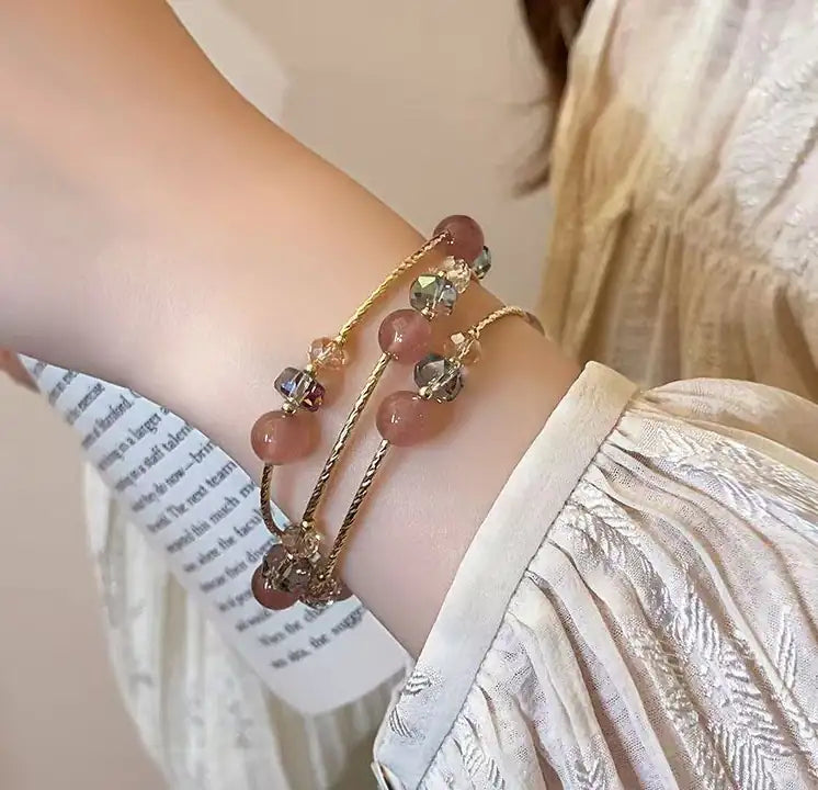 Himalayan Geometric Fusion | Smoky Quartz, Strawberry Quartz &amp; Metal Link Bracelet Sacred Geometry of the Himalayas