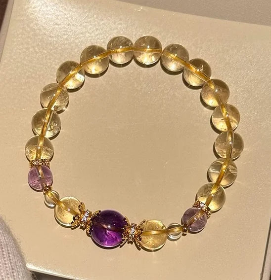 Citrine Single-Layer Bracelet｜Amber Glow with Amethyst Core·Himalayan Light——Your Wristbound Energy Treasure