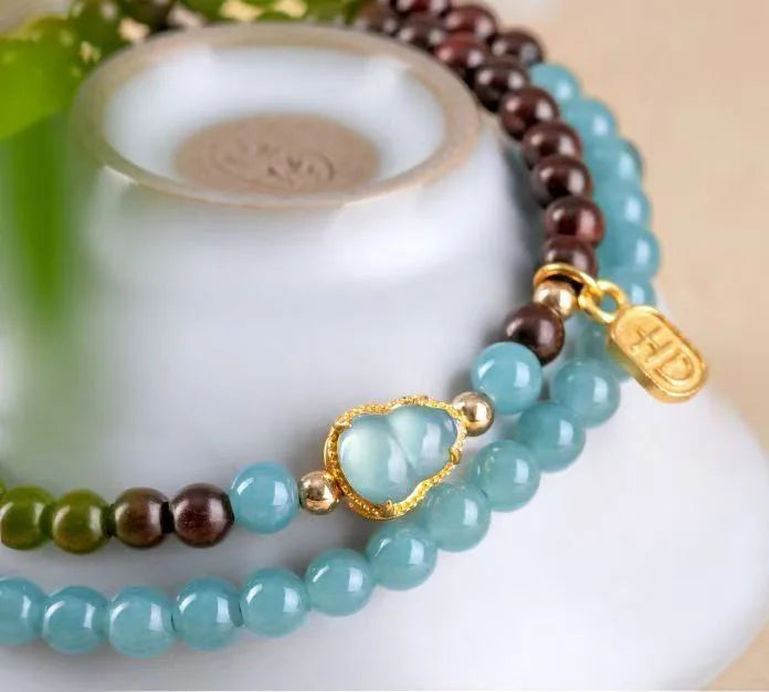 Sacred Wood & Lake Quartz Mala