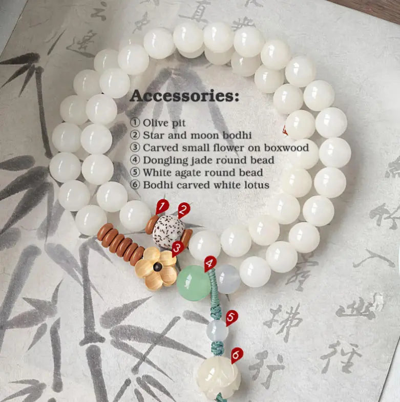 "Lotus Whispers" Double-Loop White Bodhi Bracelet