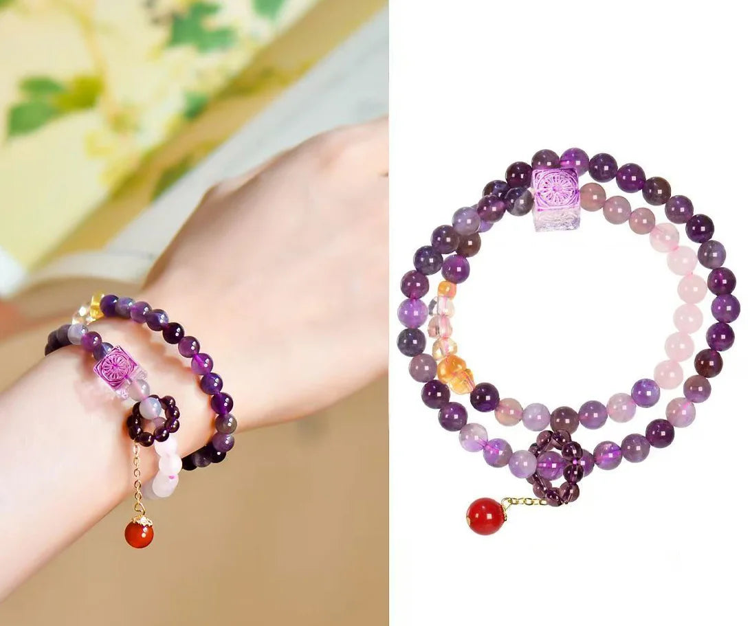 Geometric Amethyst Double Strand｜Tibetan Crystal Cubes · Energy Duo