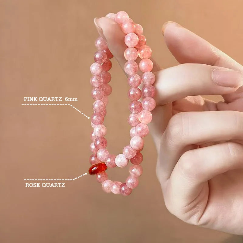 Tibetan Rose Light｜Pink Quartz Dual-Strand Bracelet