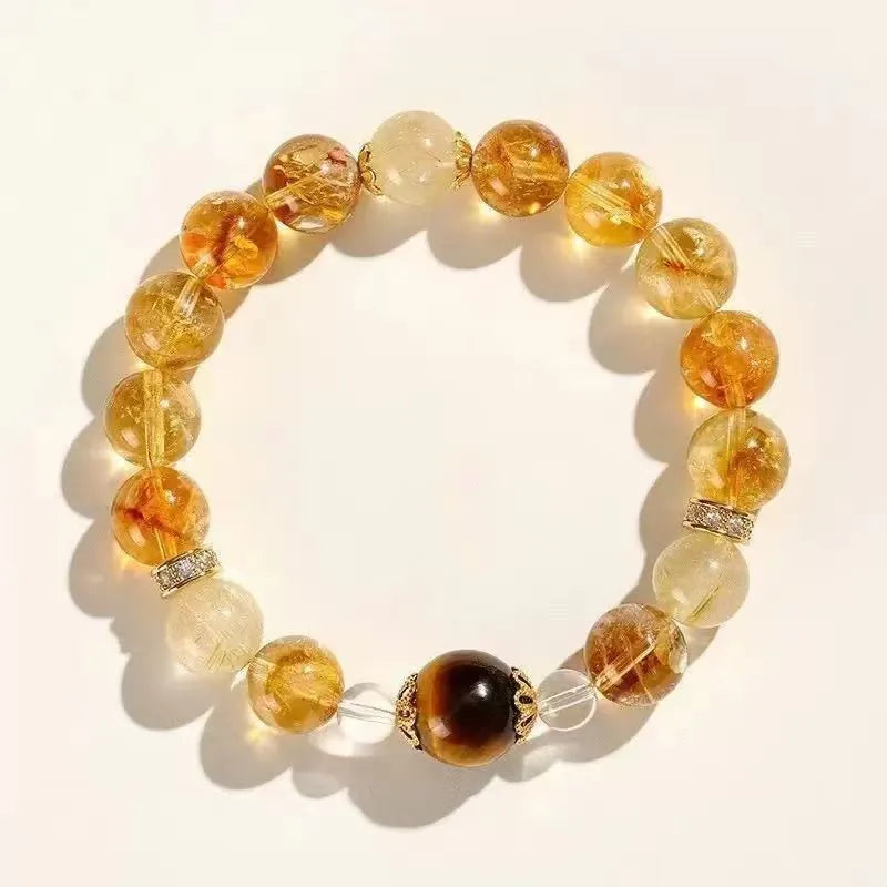 Citrine Single-Layer Bracelet｜Tiger’s Eye Core·Himalayan Gold——A Wristbound Energy Amulet