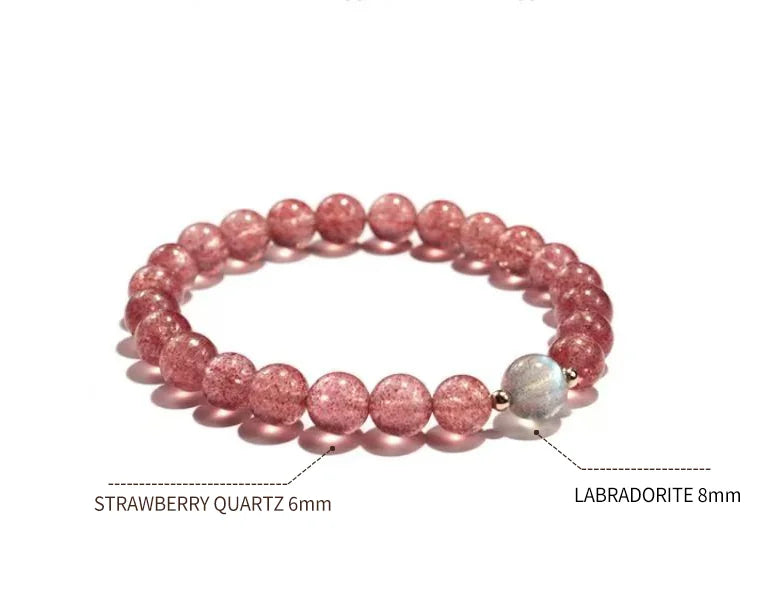 Strawberry Quartz Bracelet | Accented withLabradorite · Tibetan Artisan Craftsmanship